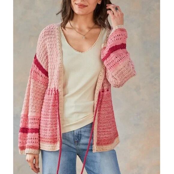 Sundance Free In Spirit Open Front Cardigan Knit Pink Womens Size M - Picture 4 of 12